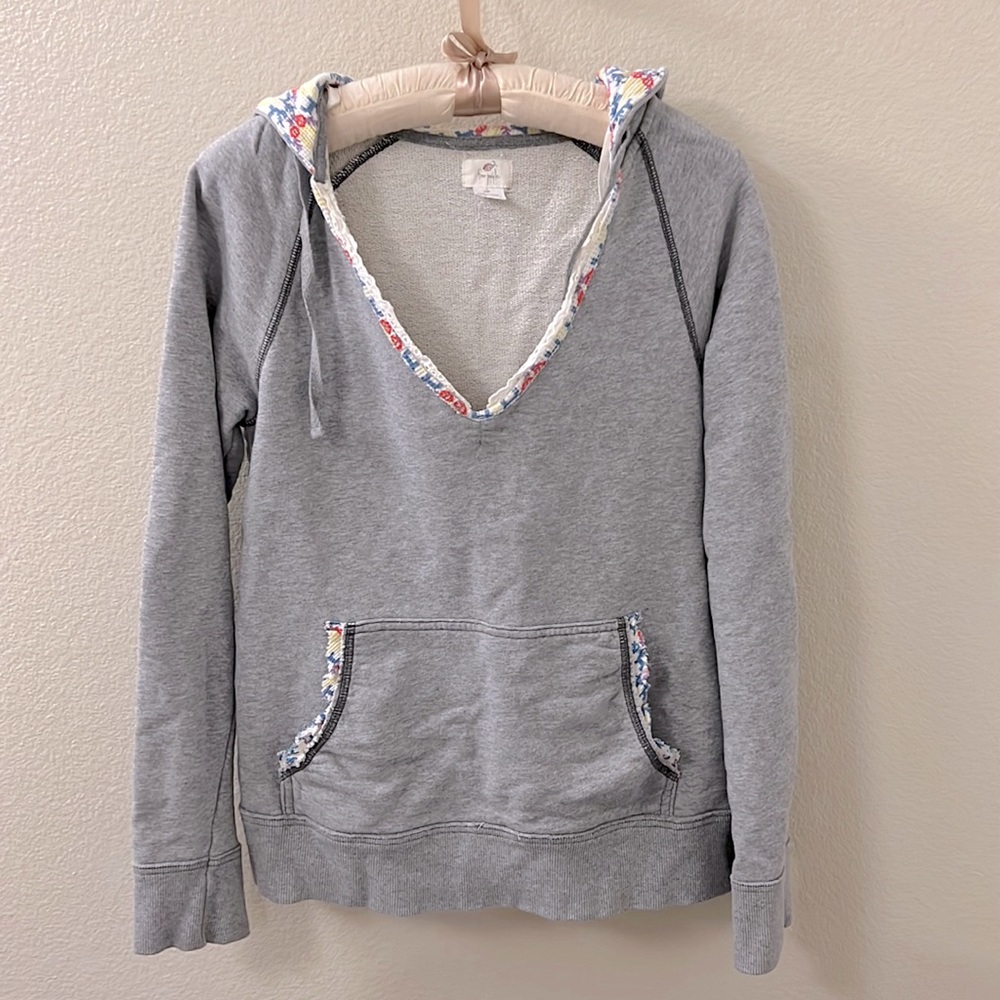 Free People Gray Heather Hoodie with lace and waffle print detail